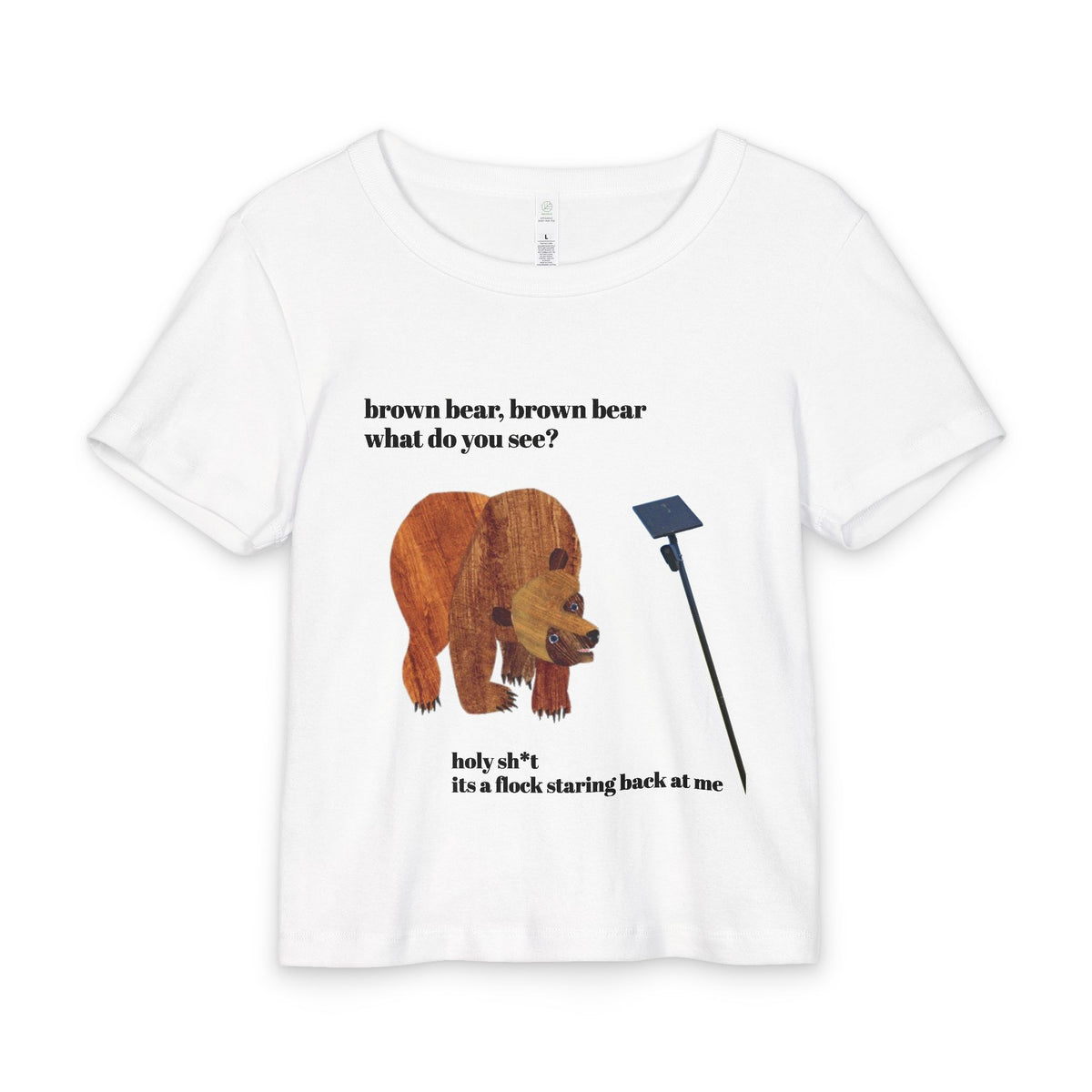 Organic Rib Baby Tee — "Brown Bear, Brown Bear" Kids Graphic Tee ("fluck flock" Back)
